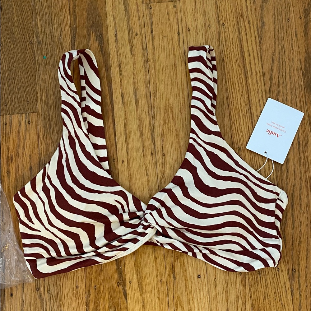 NWT Andie Swim The Portofino Top in Bias Stripe Truffle